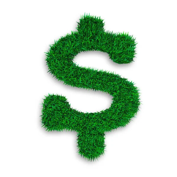 Grama Verde Forma Sinal Dólar Isolado Fundo Branco Eco Conceito — Fotografia de Stock