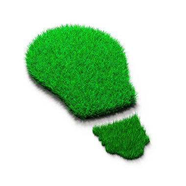 Yeşil çim ampul, beyaz, kavramı çevre ve yenilenebilir enerji, 3d illüstrasyon izole.