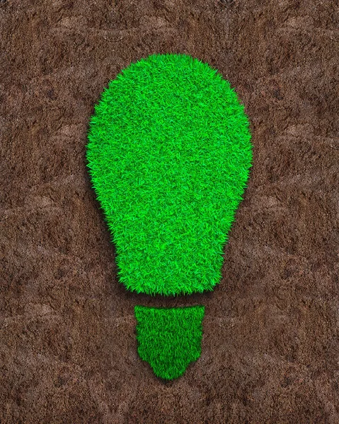 Green Grass Shape Light Bulb Red Soil Background Concept Eco — Stock Photo, Image