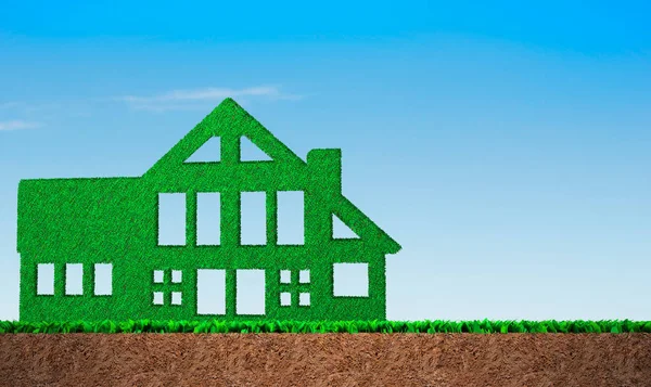 Green Grass House Shape Blue Sky Soil Cross Section Background — Stock Photo, Image