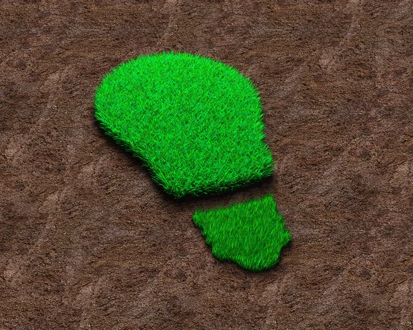 Πράσινο Γρασίδι Σχήμα Λάμπας Φωτός Ξηρό Χώμα Κόκκινο Φόντο Έννοια — Φωτογραφία Αρχείου