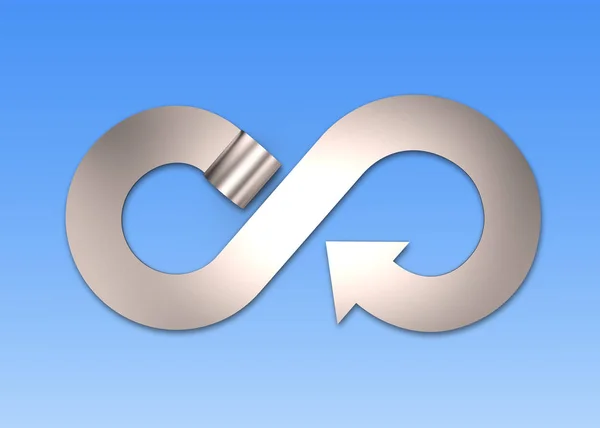 Circular Economy Concept Gray Metal Roller Arrow Infinity Recycling Symbol — Stock Photo, Image