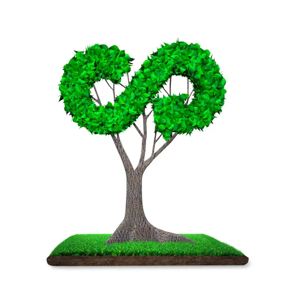 Árbol con flechas en forma de infinito hojas, tierra de hierba, 3D illustrat —  Fotos de Stock