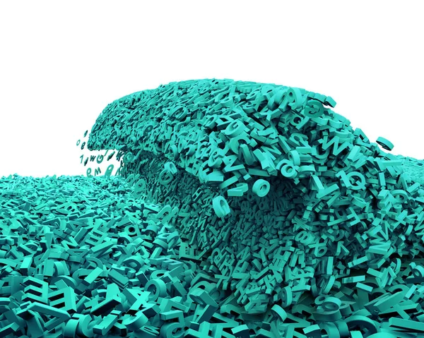 Concepto de Big Data. Enormes personajes verdes formaron olas. Ilustre 3D —  Fotos de Stock