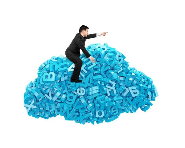 Big data. Blue characters in cloud shape with businessman riding — Stock Photo, Image