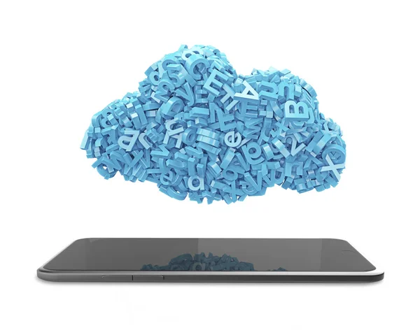 Big data. Blue characters cloud shape. Smart tablet. 3D illustra — Stock Photo, Image