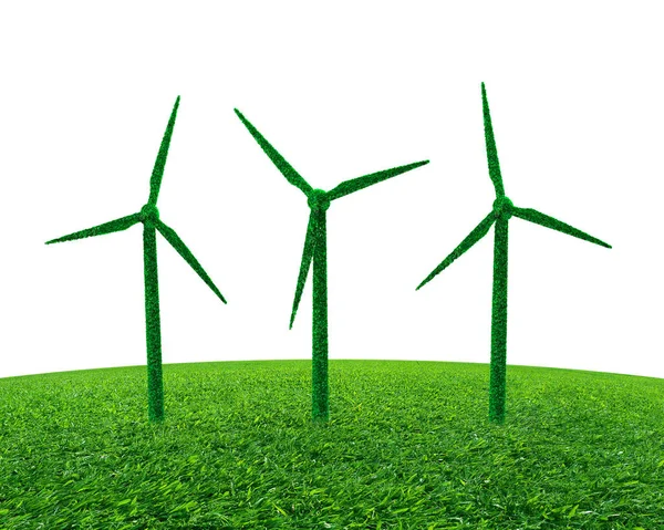 Green grass in wind turbines shape on meadow, 3D illustration — Stock Photo, Image