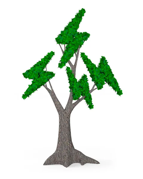 Árbol con hojas verdes en forma de rayo, ilustración 3D . —  Fotos de Stock