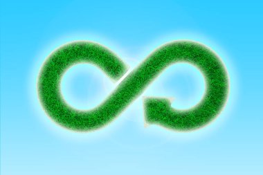 ECO, circular economy, green grass infinity arrow symbol. 3D ill clipart