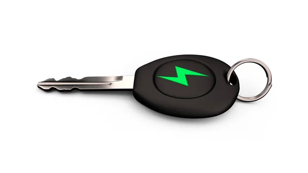 Samochód elektryczny klucz z zielonym lightning bolt znak. ilustracja 3D — Zdjęcie stockowe