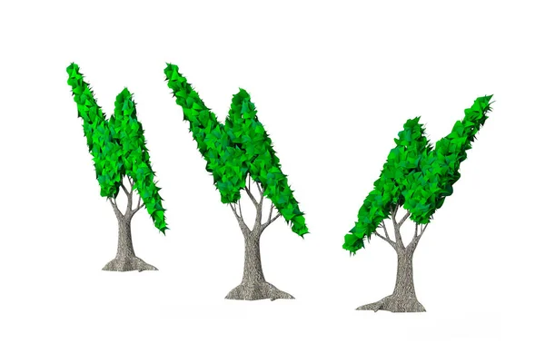 Дерево с зелеными листьями в форме молнии, 3D иллюстрация — стоковое фото