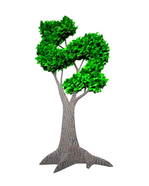 Дерево с зелеными листьями в форме знака доллара, 3D иллюстрация . — стоковое фото