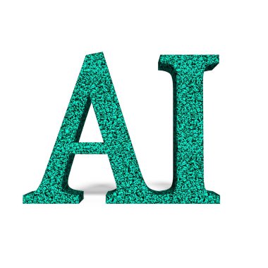 Büyük miktarda harfler rakamlar AI kelime dokulu, 3D illüstrasyon