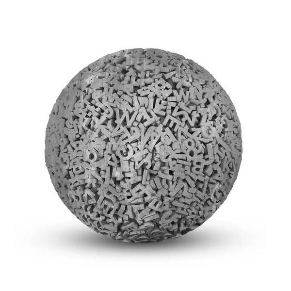 大数据球、混凝土材质字符、3D 插图. — 图库照片