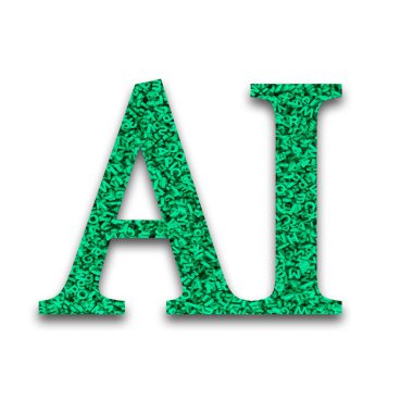 Büyük miktarda harfler rakamlar AI kelime dokulu, 3D illüstrasyon