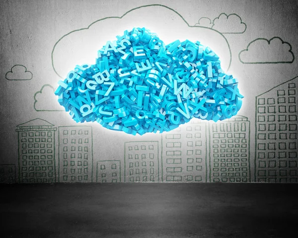 Velká data. Modré znaky v cloudu tvaru. — Stock fotografie