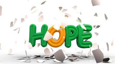 Yumurta bölme durgunluğu umut kelime, 3D render dışarı hatching.