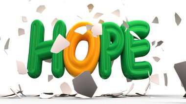 Yumurta bölme durgunluğu umut kelime, 3D render dışarı hatching.