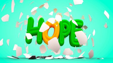 Yumurta bölme durgunluğu umut kelime, 3D render dışarı hatching.