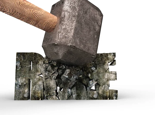 Sledgehammer frantumazione regola parola concreta incrinato, rendering 3D . — Foto Stock