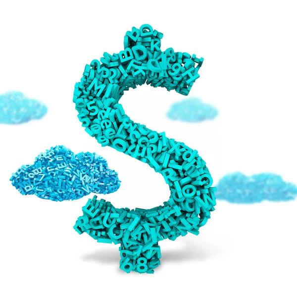 Dólar signo dinero forma, caracteres 3d big data, renderizado 3D . — Foto de Stock