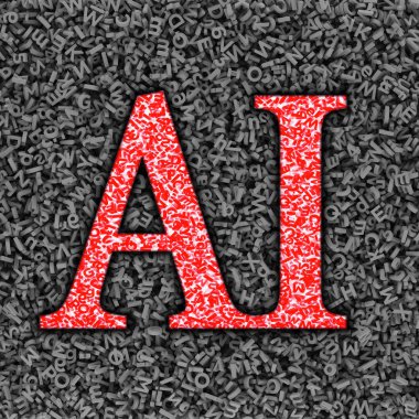 AI ve büyük veri, büyük miktarda karakter arka plan, 3D ıllustrat