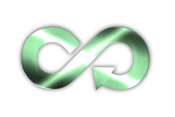 Lamiera in freccia simbolo di riciclaggio infinito, illustrazione 3D . — Foto Stock