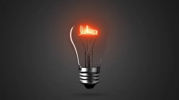 Lighting bulb lamp idea words on black background, 3D rendering,