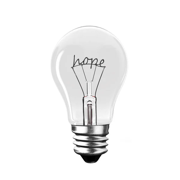 Ampoule avec forme de fil mot espoir. rendu 3D . — Photo
