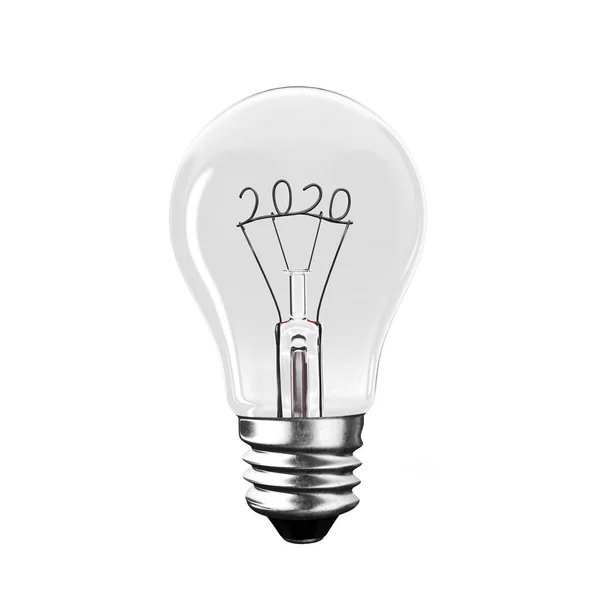 Gloeilamp met 2020 draadvorm. 3D-illustratie. — Stockfoto