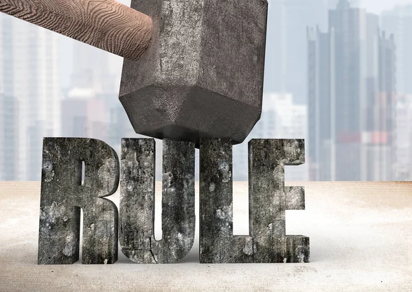 Sledgehammer smashing rule concrete word cracked — Stock Photo, Image