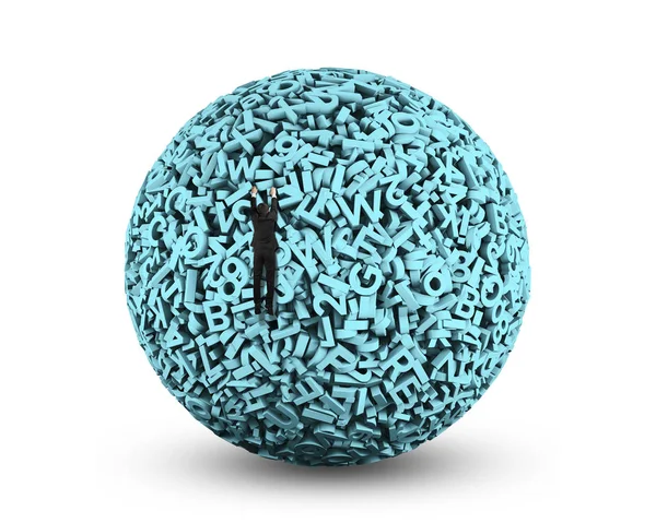 Duże zbiory danych. Biznesmen wspinaczka na niebieskim zielonym 3D znaków piłkę. — Zdjęcie stockowe