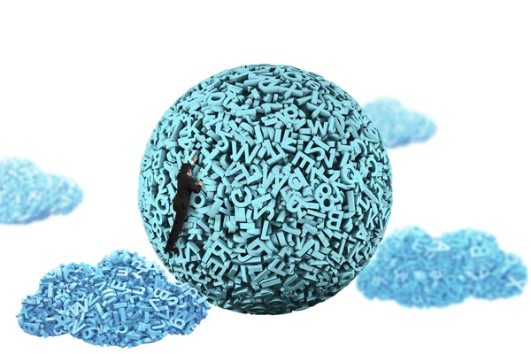 Μεγάλα δεδομένα. Επιχειρηματίας αναρρίχηση σε μπλε πράσινη μπάλα 3D χαρακτήρες. — Φωτογραφία Αρχείου