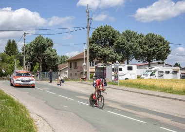 Bourgoin-Jallieu, Fransa-07, Mayıs, 2017: Belçikalı bisikletçi Sander ordu Loto-Soudal takım sürme sırasında zaman deneme aşamasında 4 kriter du Dauphine 2017. 
