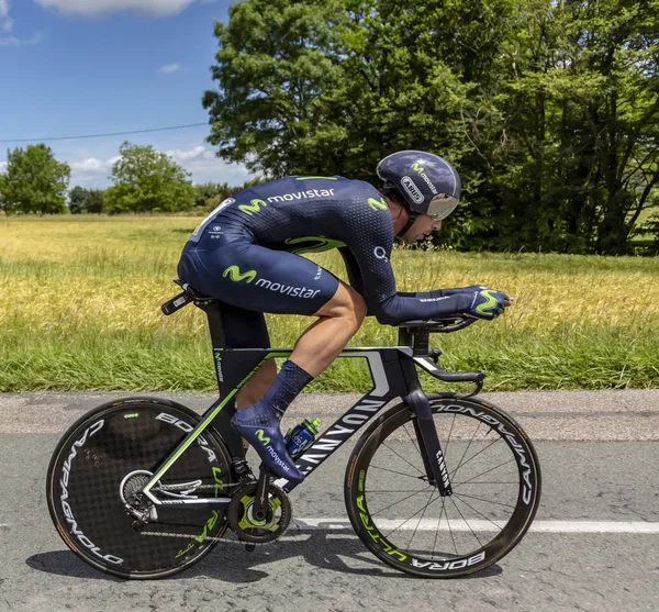 シャモニー モンブラン フランス 2017年 スペインのサイクリストのクリテリウム ドフィネ 2017 時間試用段階 でモビスター チームのイマノル — ストック写真