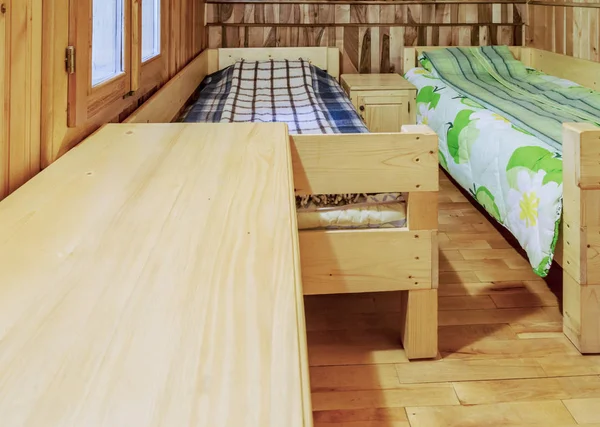 Bedroom Two Beds Wooden Chalet — Stock Photo, Image