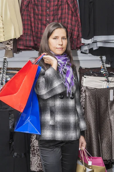 Fashionable Middle Aged Woman Shopping Bags Clothing Store — Stock Photo, Image