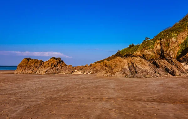 Dziki Skalistej Plaży Bretanii Wybrzeżu Pkt Pancerza — Zdjęcie stockowe