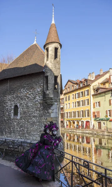 Annecy France March 2014 Portrait Disguised Couple Posing Annecy France — Stock Photo, Image