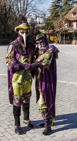Annecy France March 2014 Portrait Disguised Couple Posing Annecy France — Stock Photo, Image