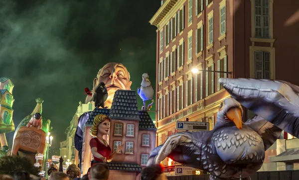 Nice France 2019 Image Carnival Float Famous Film Director Alfred — Stock Photo, Image