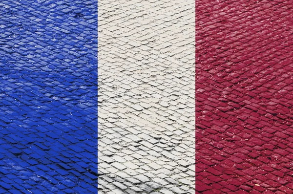 フランスの国旗の抽象的なイメージは 本物の石畳道路パターンとブレンド 石畳道 ルーベで有名なフランスの道自転車競技に関連する画像 — ストック写真