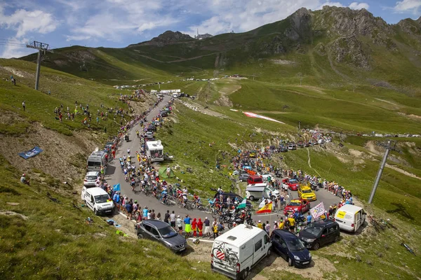 Peloton na Col du Tourmalet-Tour de France 2018 — Zdjęcie stockowe