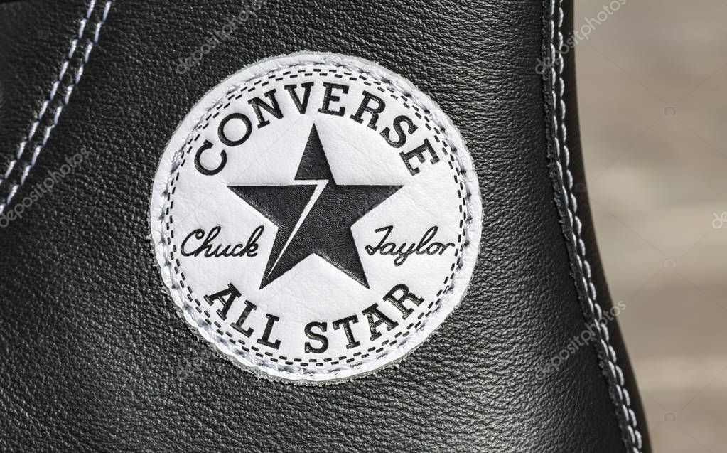 Chartres, France - Spetember 2, 2019: Close-up of the upper part of an All Star Converse sneaker featuring the logo of the company