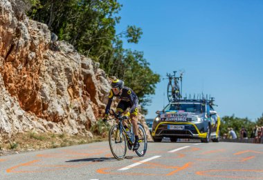 Col du Serre de Tourre,France - July 15,2016: The French cyclist Fabrice Jeandesboz of Direct Energie Team riding during an individual time trial stage in Ardeche Gorges on Col du Serre de Tourre during Tour de France 2016 clipart