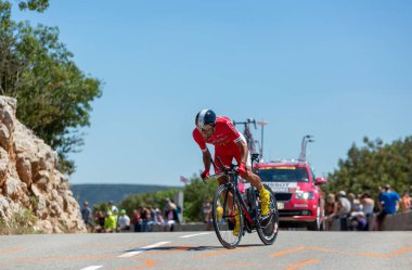 Col du Serre de Tourre,France - July 15,2016: The Spanish cyclist Luis Angel Mate Mardones of Cofidis Team riding during an individual time trial stage in Ardeche Gorges on Col du Serre de Tourre during Tour de France 2016 clipart