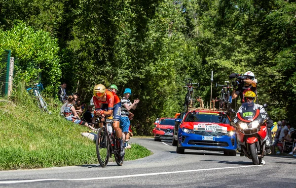 Bosdarros フランス 2019年7月19日 ツール フランス2019の第13ステージ 個人タイムトライアル中のチームバーレーン メリダのベルギー人サイクリストディラン ティーンズ — ストック写真