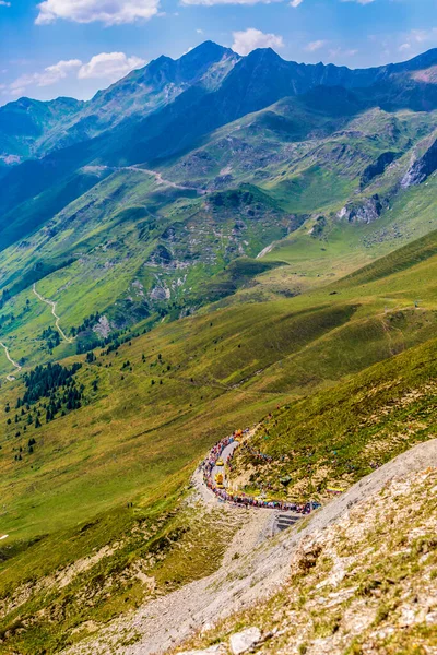 Col Tourmalet Франція Липня 2019 Pubilicity Caravan Pass Cyclists Road — стокове фото