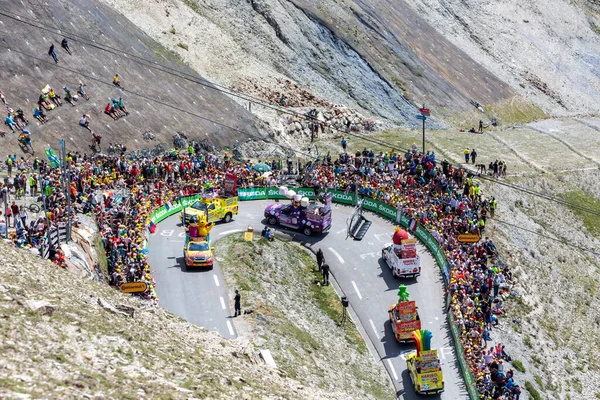 Col Tourmalet Francja Lipca 2019 Przyczepa Haribo Podczas Przejazdu Przyczepy — Zdjęcie stockowe