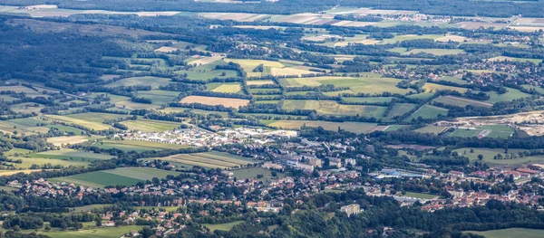 Vue Aérienne Des Localités Rurales Pied Des Montagnes Jura France — Photo